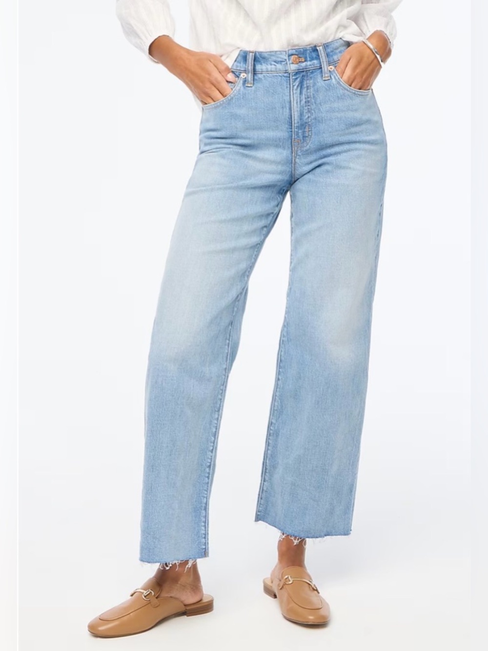 J.Crew Women’s 28 Wide-Leg Light Wash High Rise Raw Hem Stretchy Jeans NWT